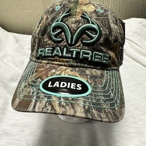 Realtree Ladies Camo Teal Blue Real Tree Adjustable Hook & Loop Cap / Hat